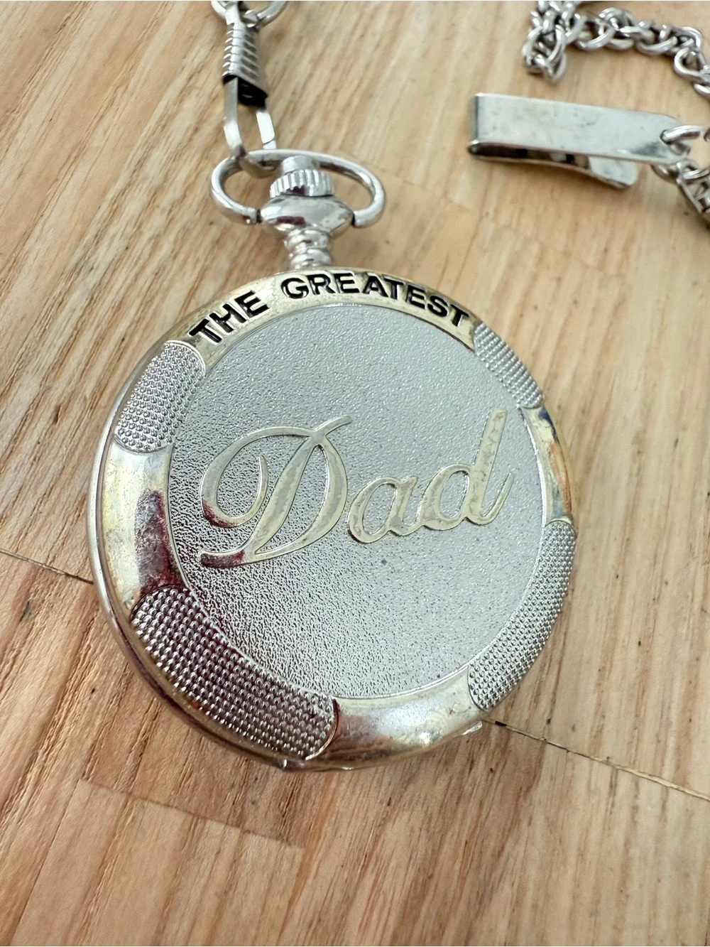 Folio the greatest Dad silver tone pocket watch NEW BATTERY